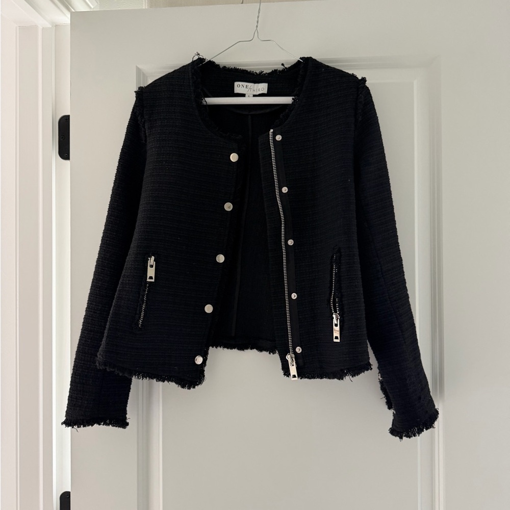 One/Third Black Tweed Zip-Front Jacket -